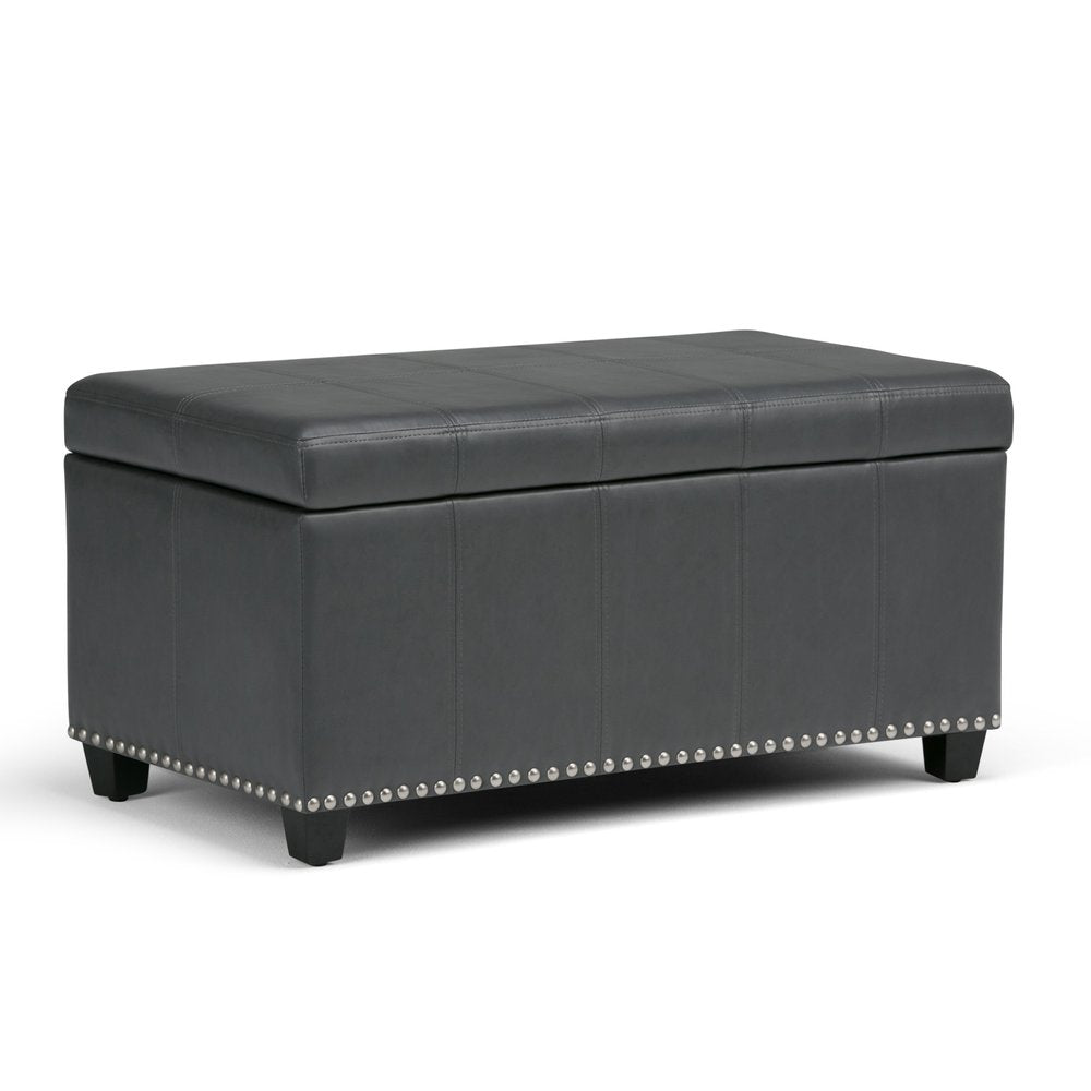 33" Cream and Espresso Faux Leather and Solid Wood Upholstered Storage Bench With Flip Top