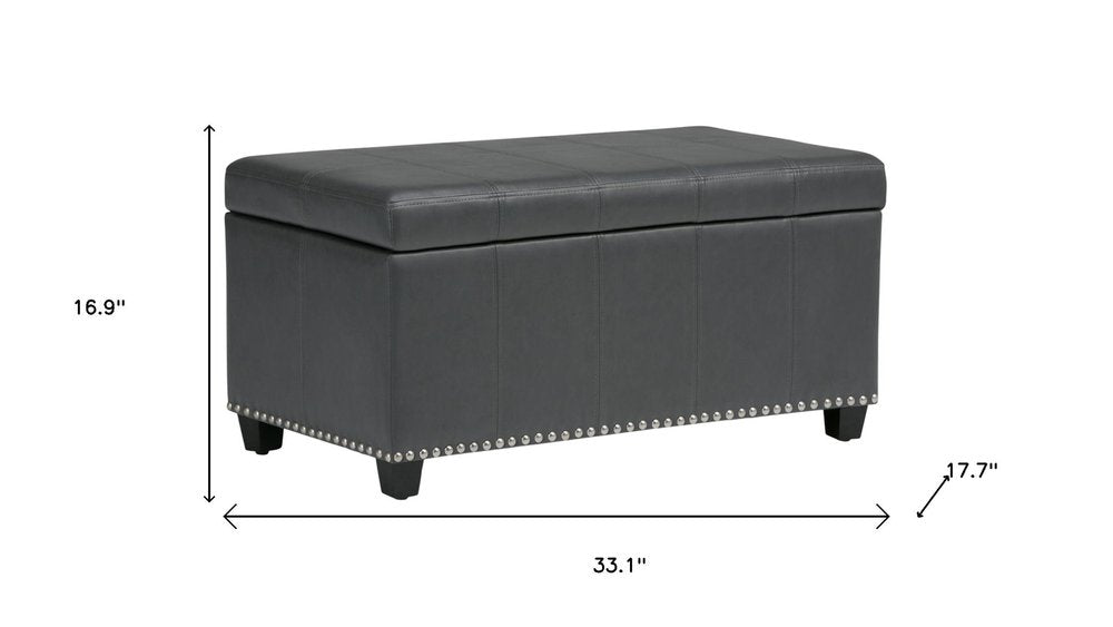 33" Cream and Espresso Faux Leather and Solid Wood Upholstered Storage Bench With Flip Top