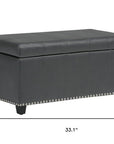 33" Cream and Espresso Faux Leather and Solid Wood Upholstered Storage Bench With Flip Top
