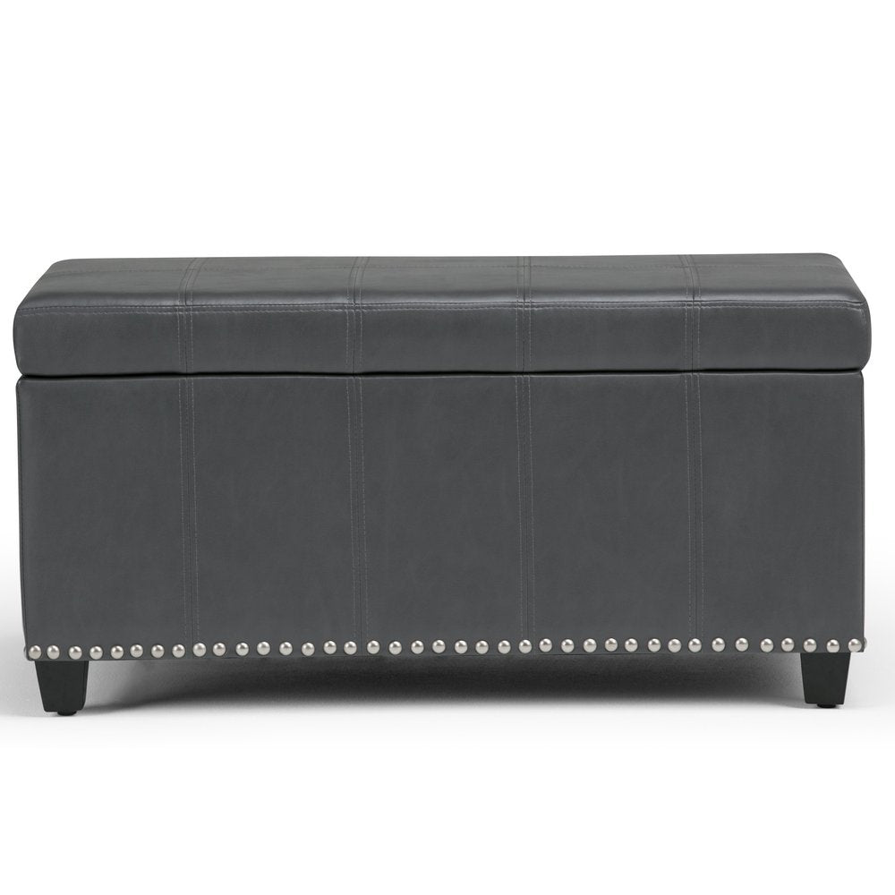 33" Cream and Espresso Faux Leather and Solid Wood Upholstered Storage Bench With Flip Top