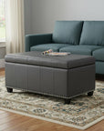33" Cream and Espresso Faux Leather and Solid Wood Upholstered Storage Bench With Flip Top