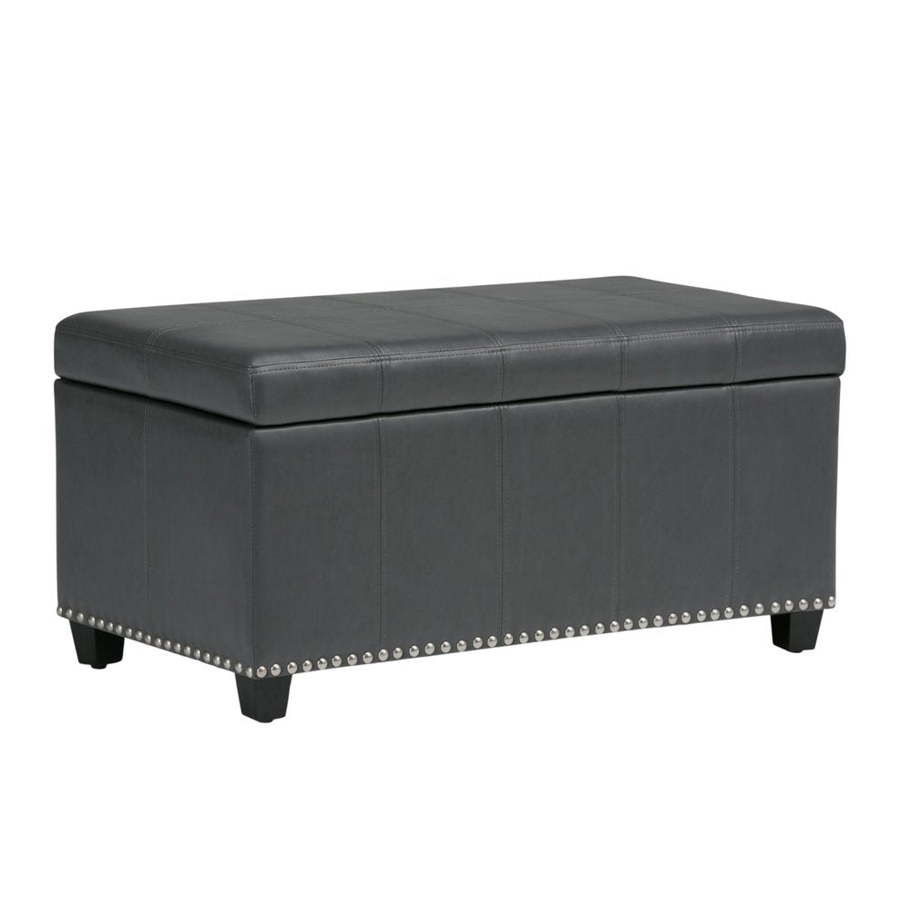 33" Cream and Espresso Faux Leather and Solid Wood Upholstered Storage Bench With Flip Top