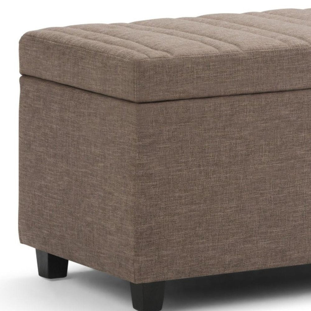 33" Fawn And Espresso Linen Blend Upholstered Storage Bench With Flip Top