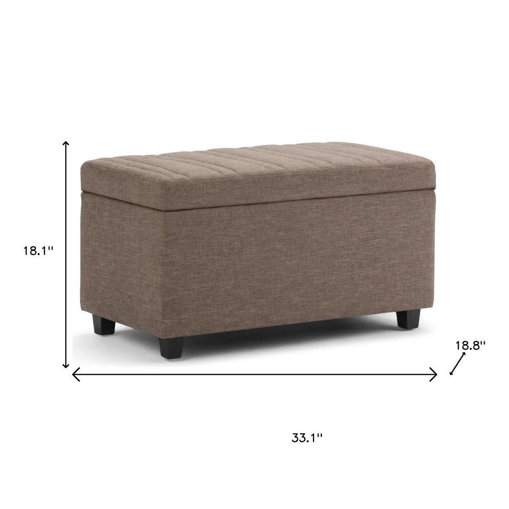 33" Fawn And Espresso Linen Blend Upholstered Storage Bench With Flip Top