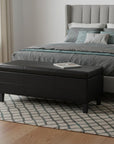 48" Black And Dark Brown Faux Leather And Solid Wood Upholstered Storage Bench With Flip Top