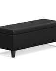 48" Black And Dark Brown Faux Leather And Solid Wood Upholstered Storage Bench With Flip Top