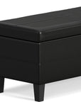 48" Black And Dark Brown Faux Leather And Solid Wood Upholstered Storage Bench With Flip Top