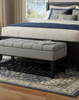 43" Gray And Espresso Tufted Faux Linen And Solid Wood Upholstered Storage Bench With Flip Top And Shelves