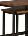 Set of Two Matte Dark Brown and Black Solid Wood and Steel Nested Tables