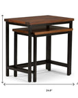 Set of Two Matte Dark Brown and Black Solid Wood and Steel Nested Tables