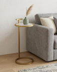 24" White and Gold Marble and Iron Round End Table