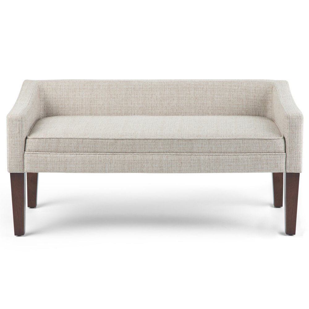 50" Dark Gray and Brown Fabric and Wood Upholstered Bench