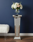 35" Silver Mirrored Glass And Faux Crystals Pedestal Accent Table