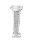 35" Silver Mirrored Glass And Faux Crystals Pedestal Accent Table