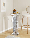 35" Silver Mirrored Glass And Faux Crystals Pedestal Accent Table