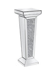35" Silver Mirrored Glass And Faux Crystals Pedestal Accent Table