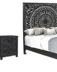 Three Piece Black Solid Wood Bedroom Set