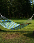 Aqua And Lime Green Striped Double Hammock