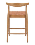 Set of Two 26" Tan Leather And Solid Wood Low Back Counter Height Bar Chairs