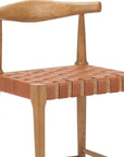Set of Two 26" Tan Leather And Solid Wood Low Back Counter Height Bar Chairs
