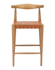Set of Two 26" Tan Leather And Solid Wood Low Back Counter Height Bar Chairs