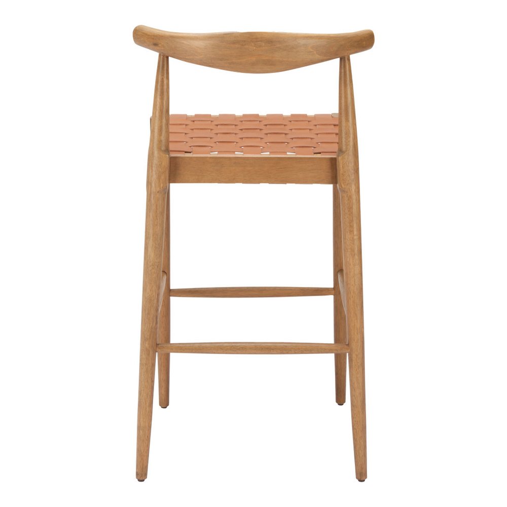 Set of Two 26" Tan Leather And Solid Wood Low Back Counter Height Bar Chairs