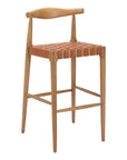 Set of Two 26" Tan Leather And Solid Wood Low Back Counter Height Bar Chairs
