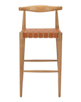 Set of Two 26" Tan Leather And Solid Wood Low Back Counter Height Bar Chairs