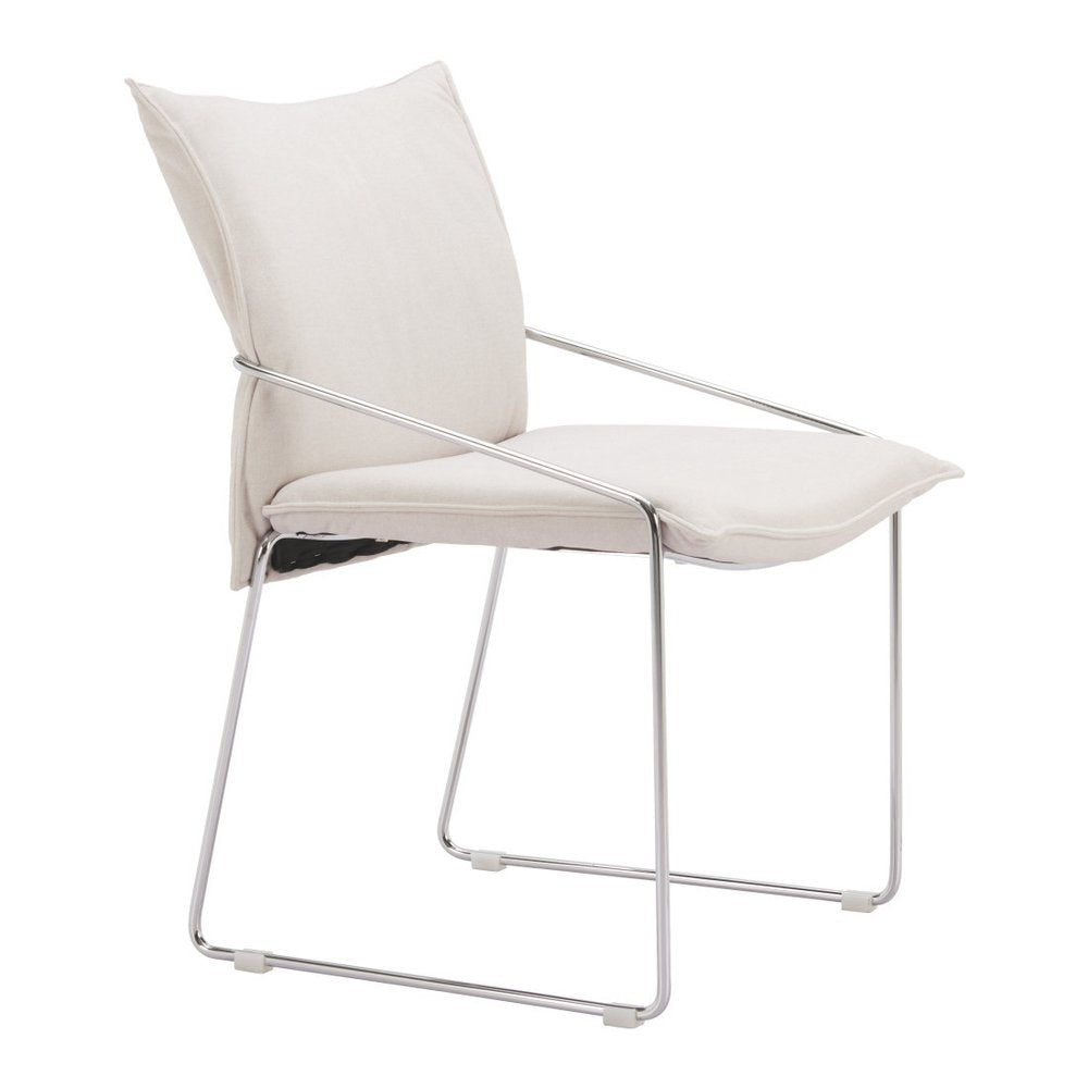Set of Two Green And Silver Faux Linen And Wood Dining Side Chairs