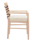 Set of Two Ivory And White Upholstered And Solid Wood Open Back Dining Arm Chairs