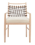 Set of Two Ivory And White Upholstered And Solid Wood Open Back Dining Arm Chairs