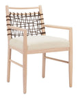 Set of Two Ivory And White Upholstered And Solid Wood Open Back Dining Arm Chairs