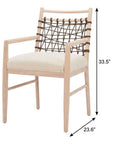 Set of Two Ivory And White Upholstered And Solid Wood Open Back Dining Arm Chairs