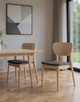 Set of Two Gray And Natural Faux Linen And Wood Open Back Dining Side Chairs