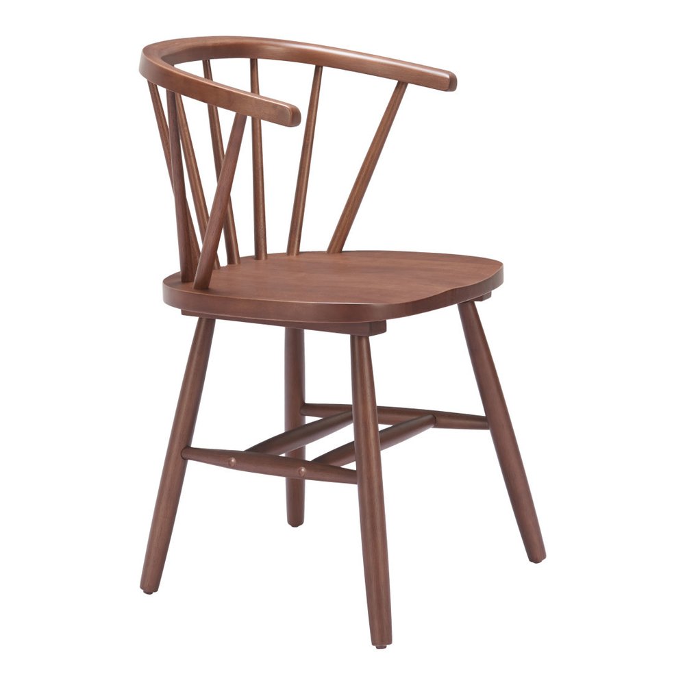 Set of Two Walnut And Brown Solid Wood Windsor Back Dining Side Chairs
