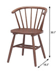 Set of Two Walnut And Brown Solid Wood Windsor Back Dining Side Chairs
