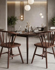 Set of Two Walnut And Brown Solid Wood Windsor Back Dining Side Chairs