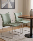 Set of Two Green And Silver Faux Linen And Wood Dining Side Chairs