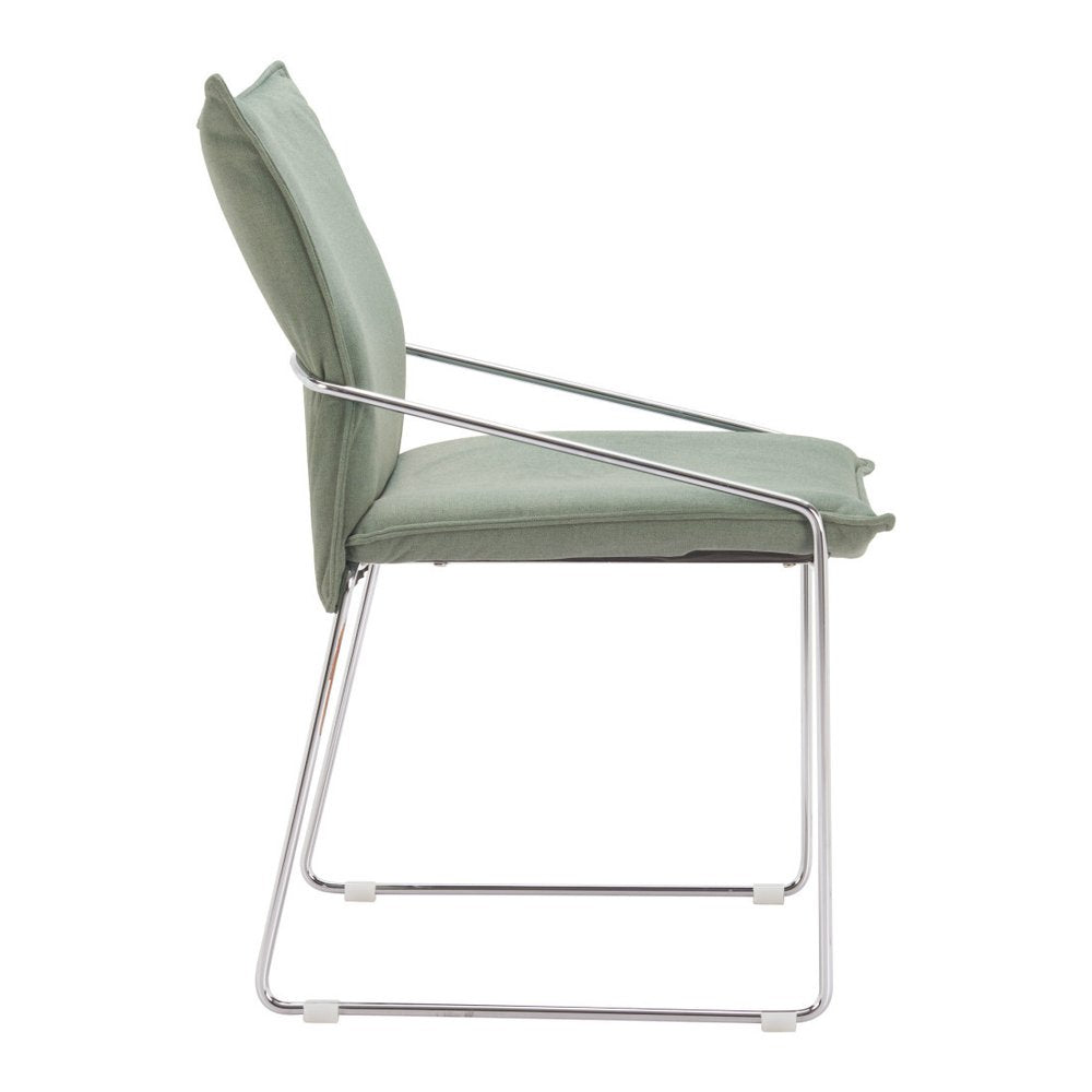 Set of Two Green And Silver Faux Linen And Wood Dining Side Chairs