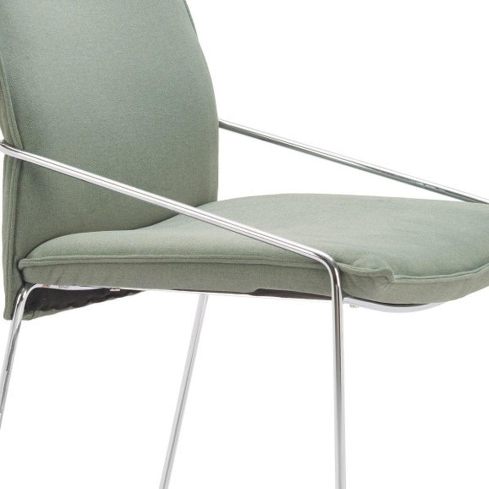 Set of Two Green And Silver Faux Linen And Wood Dining Side Chairs