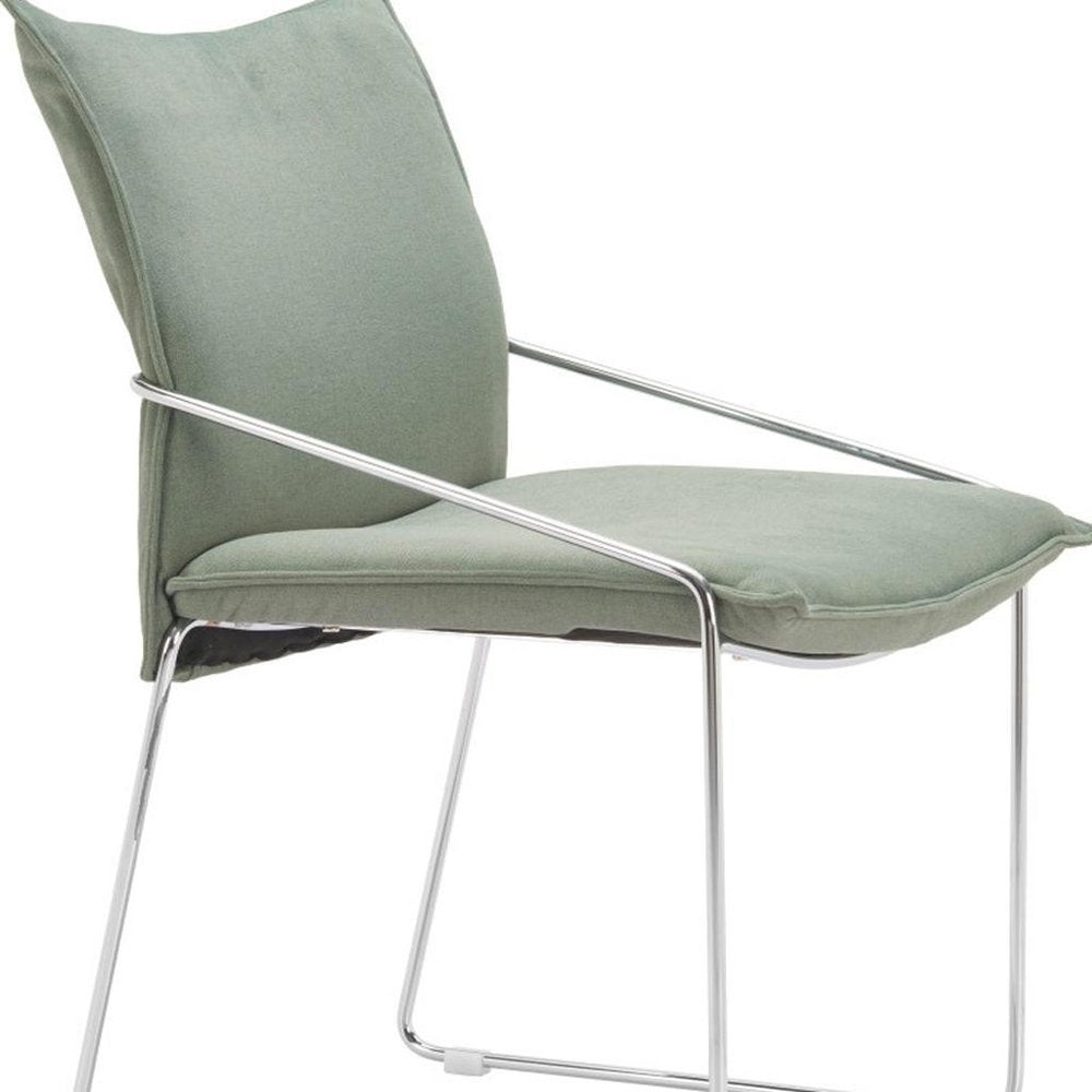 Set of Two Green And Silver Faux Linen And Wood Dining Side Chairs