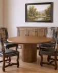 Five Piece Brown Round Solid Wood Dining Set with Four Chairs