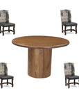 Five Piece Brown Round Solid Wood Dining Set with Four Chairs