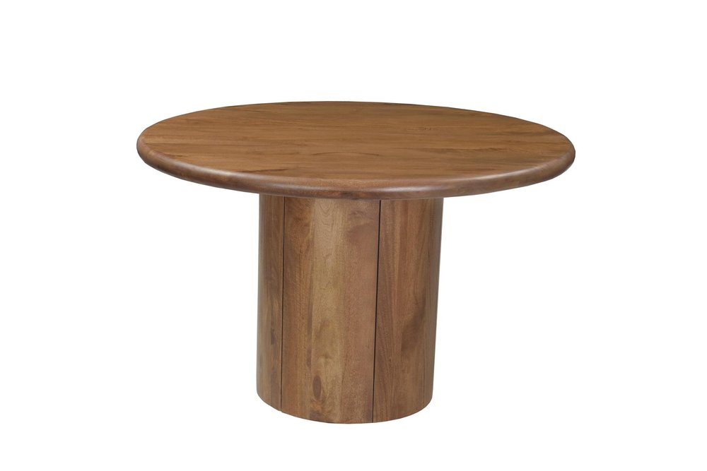 Five Piece Brown Round Solid Wood Dining Set with Four Chairs