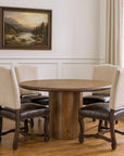 Five Piece Brown Round Solid Wood Dining Set with Four Chairs