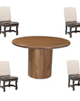 Five Piece Brown Round Solid Wood Dining Set with Four Chairs