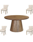 Five Piece Brown Round Solid Wood Dining Set with Four Chairs