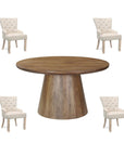 Five Piece Brown Round Solid Wood Dining Set with Four Chairs