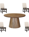 Five Piece Brown Round Solid Wood Dining Set with Four Chairs