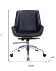 Black Rosewood and Silver Adjustable Height Swivel Rolling Conference Office Chair